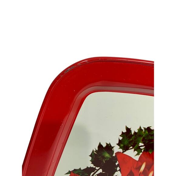 Vintage Holiday Christmas Metal Serving Tray 15 x 11 Inch Poinsettia Candle - Picture 5 of 8
